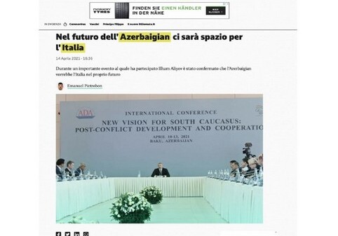 Ведущие итальянские СМИ пишут о выступлении Президента Ильхама Алиева на международной конференции в Баку