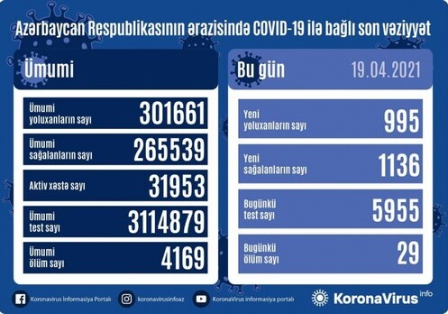 COVID-19 в Азербайджане: инфицированы 995 человек, 29 умерли